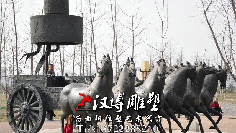 古代马车雕塑,玻璃钢铜雕,广场景观雕像