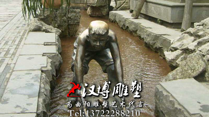 撮箕捕鱼雕像,民俗小品铜雕,玻璃钢雕塑