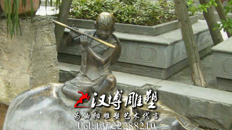 牧牛娃雕像,玻璃钢铜雕,民俗文化雕塑